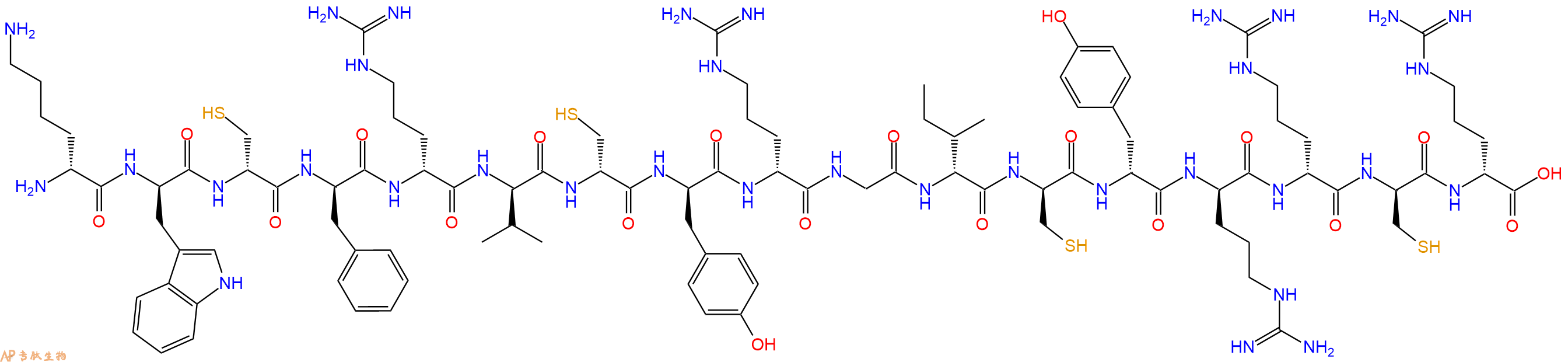 專肽生物產(chǎn)品H2N-DLys-DTrp-DCys-DPhe-DArg-DVal-DCys-DTyr-DArg-Gly-DIle-DCys-DTyr-DArg-DArg-DCys-DArg-COOH