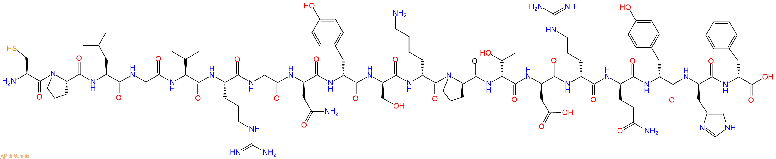 專肽生物產(chǎn)品H2N-Cys-Pro-Leu-Gly-Val-Arg-Gly-DAsn-DTyr-DSer-DLys-DPro-DThr-DAsp-DArg-DGln-DTyr-DHis-DPhe-COOH