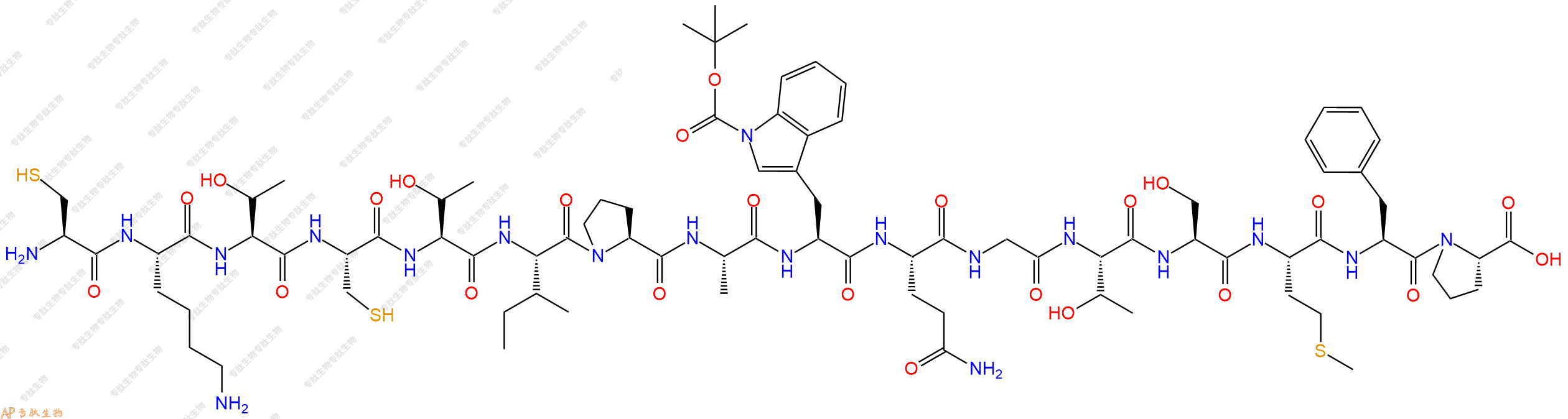 專肽生物產(chǎn)品H2N-Cys-Lys-Thr-Cys-Thr-Ile-Pro-Ala-Trp(Boc)-Gln-Gly-Thr-Ser-Met-Phe-Pro-COOH