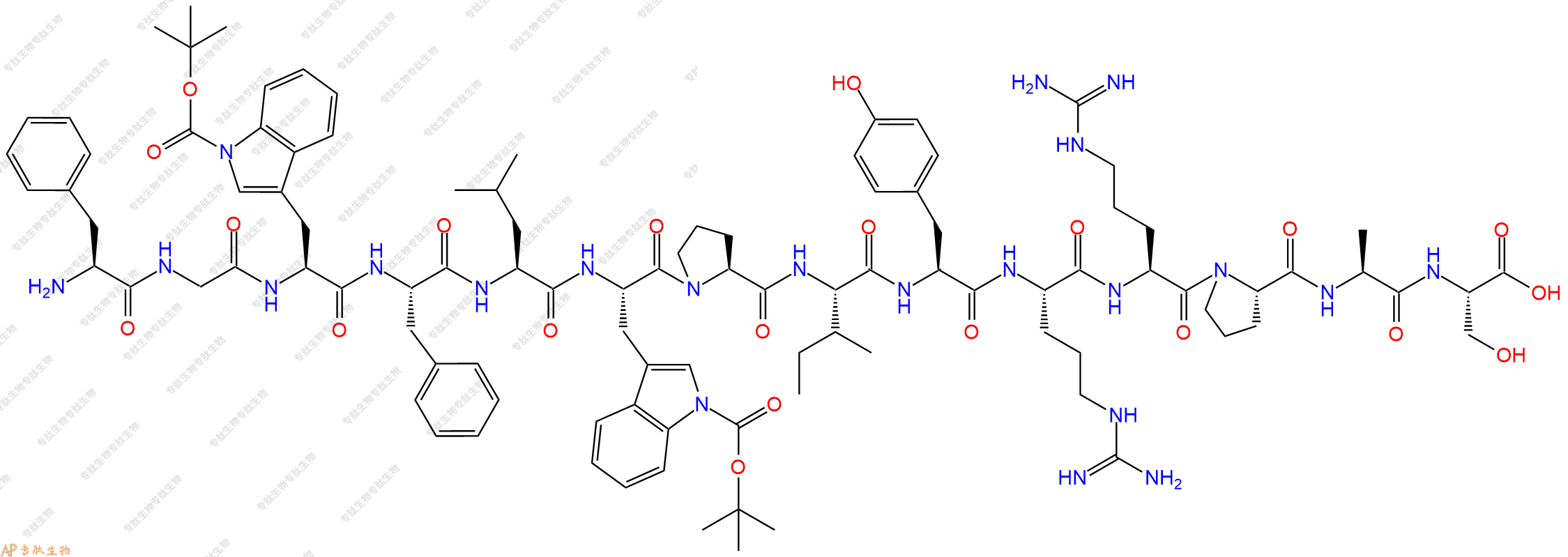 專肽生物產(chǎn)品H2N-Phe-Gly-Trp(Boc)-Phe-Leu-Trp(Boc)-Pro-Ile-Tyr-Arg-Arg-Pro-Ala-Ser-COOH