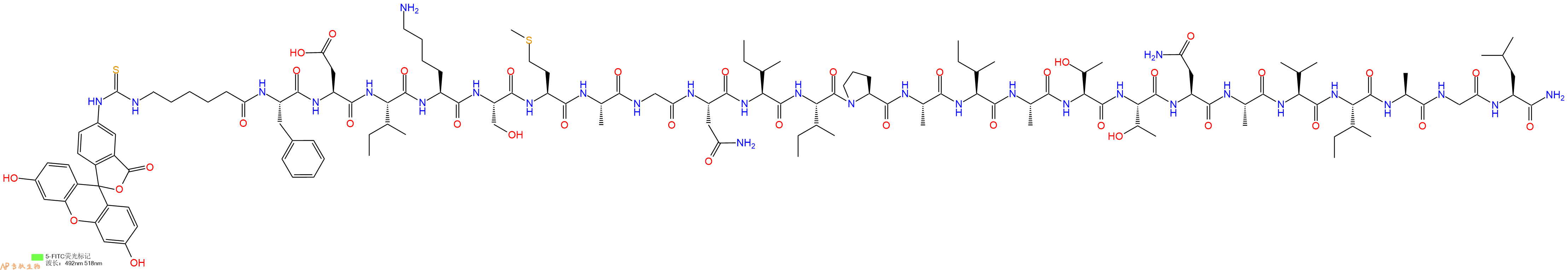 專肽生物產(chǎn)品5FITC-Ahx-Phe-Asp-Ile-Lys-Ser-Met-Ala-Gly-Asn-Ile-Ile-Pro-Ala-Ile-Ala-Thr-Thr-Asn-Ala-Val-Ile-Ala-Gly-Leu-NH2