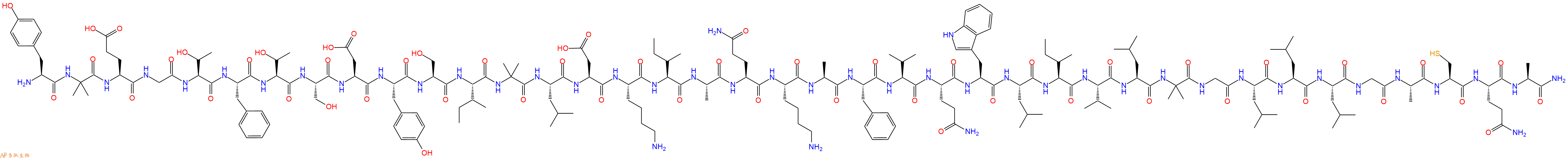 專肽生物產(chǎn)品H2N-Tyr-Aib-Glu-Gly-Thr-Phe-Thr-Ser-Asp-Tyr-Ser-Ile-Aib-Leu-Asp-Lys-Ile-Ala-Gln-Lys-Ala-Phe-Val-Gln-Trp-Leu-Ile-Val-Leu-Aib-Gly-Leu-Leu-Leu-Gly-Ala-Cys-Gln-Ala-NH2