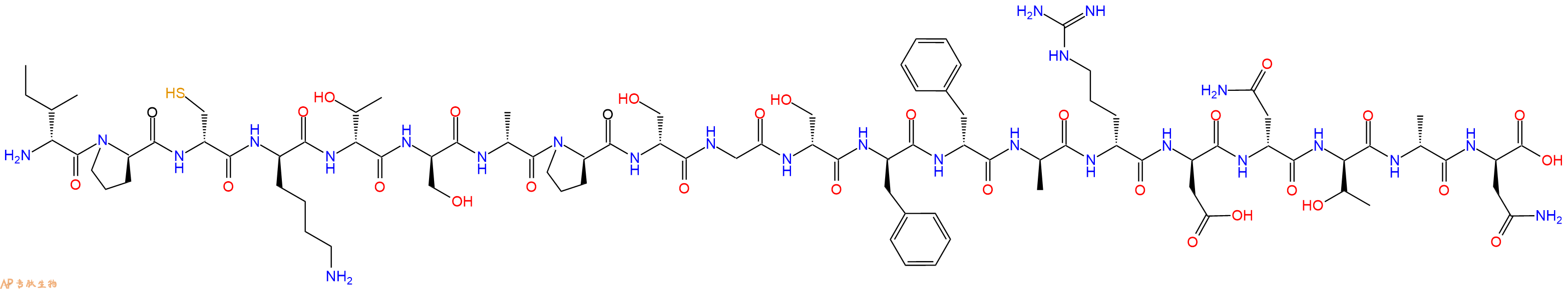 專肽生物產(chǎn)品H2N-DIle-DPro-DCys-DLys-DThr-DSer-DAla-DPro-DSer-Gly-DSer-DPhe-DPhe-DAla-DArg-DAsp-DAsn-DThr-DAla-DAsn-COOH