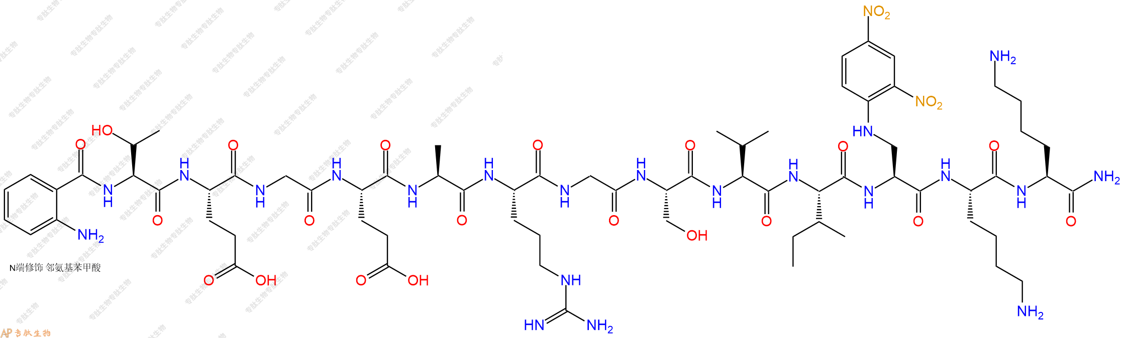 專肽生物產(chǎn)品Abz-Thr-Glu-Gly-Glu-Ala-Arg-Gly-Ser-Val-Ile-Dap(Dnp)-Lys-Lys-NH2