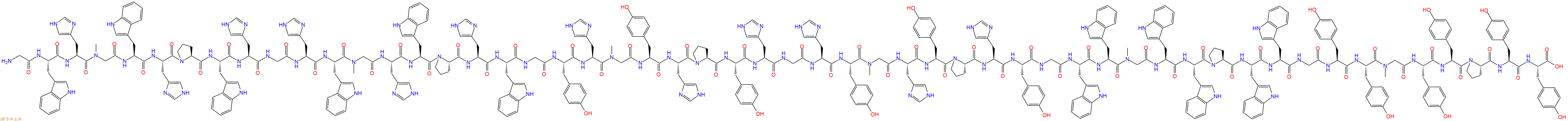 專肽生物產(chǎn)品H2N-Gly-Trp-His-Sar-Trp-His-Pro-Trp-His-Gly-His-Trp-Sar-His-Trp-Pro-His-Trp-Gly-Tyr-His-Sar-Tyr-His-Pro-Tyr-His-Gly-His-Tyr-Sar-His-Tyr-Pro-His-Tyr-Gly-Trp-Trp-Sar-Trp-Trp-Pro-Trp-Trp-Gly-Tyr-Tyr-Sar-Tyr-Tyr-Pro-Tyr-Tyr-COOH