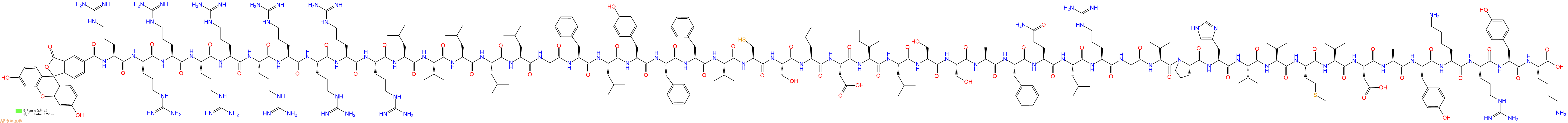 專肽生物產(chǎn)品5FAM-Arg-Arg-Arg-Arg-Arg-Arg-Arg-Arg-Arg-Arg-Leu-Ile-Leu-Leu-Leu-Gly-Phe-Leu-Tyr-Phe-Phe-Val-Cys-Ser-Leu-Asp-Ile-Leu-Ser-Ser-Ala-Phe-Gln-Leu-Arg-Gly-Val-Pro-His-Ile-Val-Met-Val-Asp-Ala-Tyr-Lys-Arg-Tyr-Lys-COOH