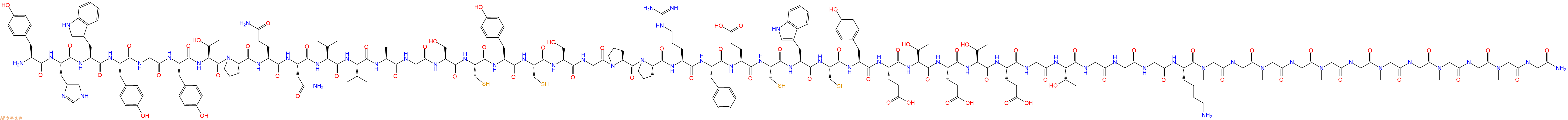 專肽生物產(chǎn)品H2N-Tyr-His-Trp-Tyr-Gly-Tyr-Thr-Pro-Gln-Asn-Val-Ile-Ala-Gly-Ser-Cys-Tyr-Cys-Ser-Gly-Pro-Pro-Arg-Phe-Glu-Cys-Trp-Cys-Tyr-Glu-Thr-Glu-Thr-Glu-Gly-Thr-Gly-Gly-Gly-Lys-Sar-Sar-Sar-Sar-Sar-Sar-Sar-Sar-Sar-Sar-Sar-Sar-NH2