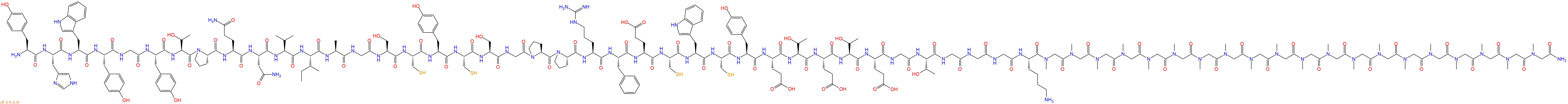 專肽生物產(chǎn)品H2N-Tyr-His-Trp-Tyr-Gly-Tyr-Thr-Pro-Gln-Asn-Val-Ile-Ala-Gly-Ser-Cys-Tyr-Cys-Ser-Gly-Pro-Pro-Arg-Phe-Glu-Cys-Trp-Cys-Tyr-Glu-Thr-Glu-Thr-Glu-Gly-Thr-Gly-Gly-Gly-Lys-Sar-Sar-Sar-Sar-Sar-Sar-Sar-Sar-Sar-Sar-Sar-Sar-Sar-Sar-Sar-Sar-Sar-Sar-Sar-Sar-NH2