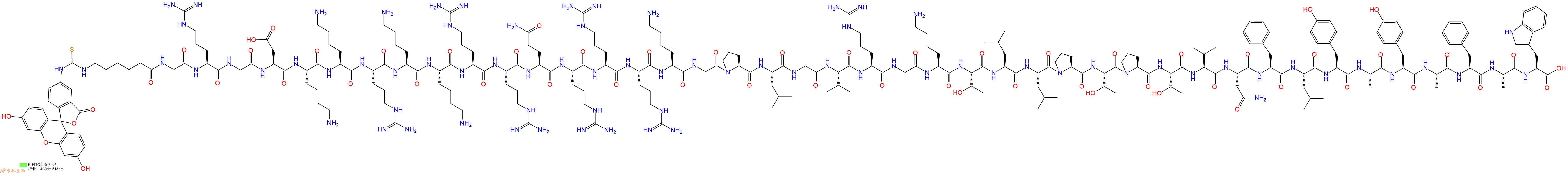 專肽生物產(chǎn)品5FITC-Ahx-Gly-Arg-Gly-Asp-Lys-Lys-Arg-Lys-Lys-Arg-Arg-Gln-Arg-Arg-Arg-Lys-Gly-Pro-Leu-Gly-Val-Arg-Gly-Lys-Thr-Leu-Leu-Pro-Thr-Pro-Thr-Val-Asn-Phe-Leu-Tyr-Ala-Tyr-Ala-Phe-Ala-Trp-COOH