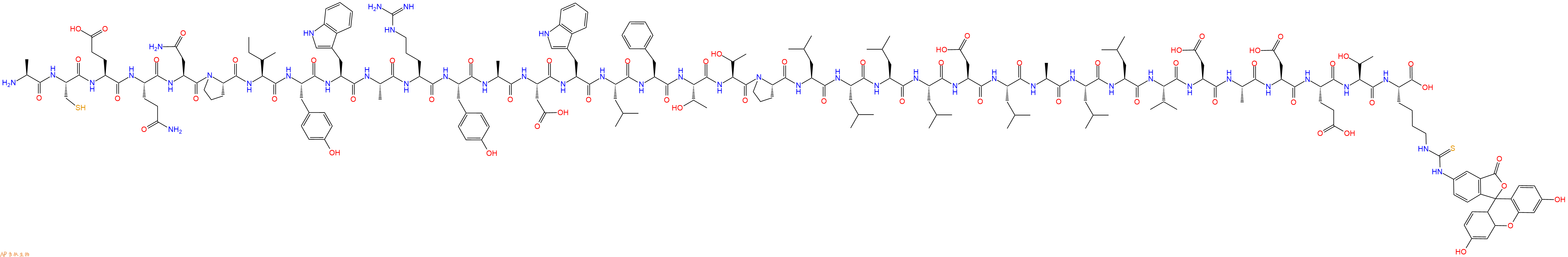 專肽生物產(chǎn)品H2N-Ala-Cys-Glu-Gln-Asn-Pro-Ile-Tyr-Trp-Ala-Arg-Tyr-Ala-Asp-Trp-Leu-Phe-Thr-Thr-Pro-Leu-Leu-Leu-Leu-Asp-Leu-Ala-Leu-Leu-Val-Asp-Ala-Asp-Glu-Thr-Lys(Fitc)-COOH