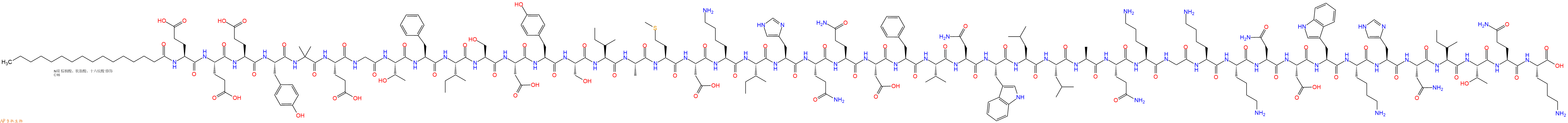 專肽生物產(chǎn)品Palmiticacid-Glu-Glu-Glu-Tyr-Aib-Glu-Gly-Thr-Phe-Ile-Ser-Asp-Tyr-Ser-Ile-Ala-Met-Asp-Lys-Ile-His-Gln-Gln-Asp-Phe-Val-Asn-Trp-Leu-Leu-Ala-Gln-Lys-Gly-Lys-Lys-Asn-Asp-Trp-Lys-His-Asn-Ile-Thr-Gln-Lys-COOH