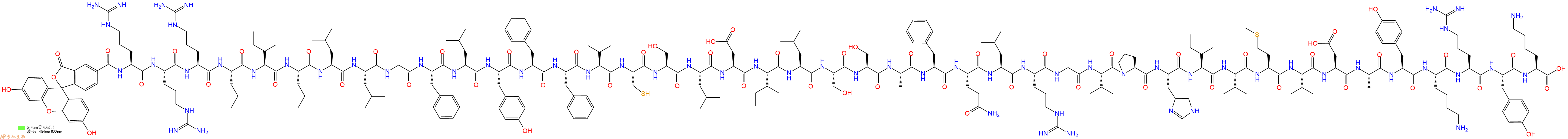 專肽生物產(chǎn)品5FAM-Arg-Arg-Arg-Leu-Ile-Leu-Leu-Leu-Gly-Phe-Leu-Tyr-Phe-Phe-Val-Cys-Ser-Leu-Asp-Ile-Leu-Ser-Ser-Ala-Phe-Gln-Leu-Arg-Gly-Val-Pro-His-Ile-Val-Met-Val-Asp-Ala-Tyr-Lys-Arg-Tyr-Lys-COOH