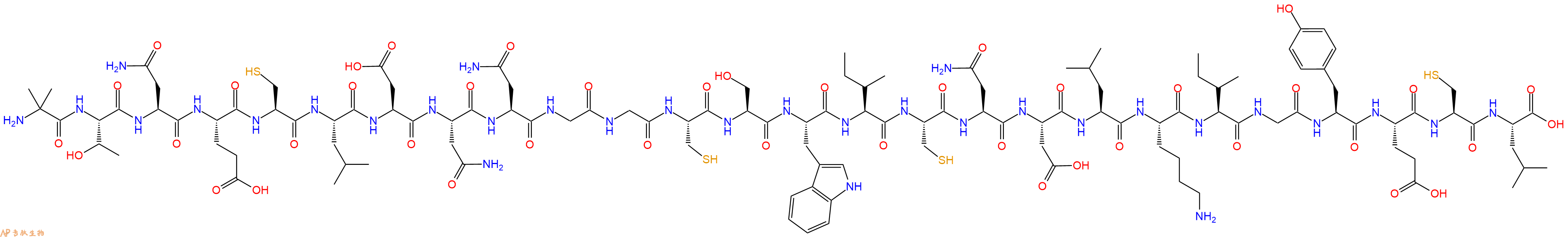 專肽生物產(chǎn)品H2N-Aib-Thr-Asn-Glu-Cys-Leu-Asp-Asn-Asn-Gly-Gly-Cys-Ser-Trp-Ile-Cys-Asn-Asp-Leu-Lys-Ile-Gly-Tyr-Glu-Cys-Leu-COOH