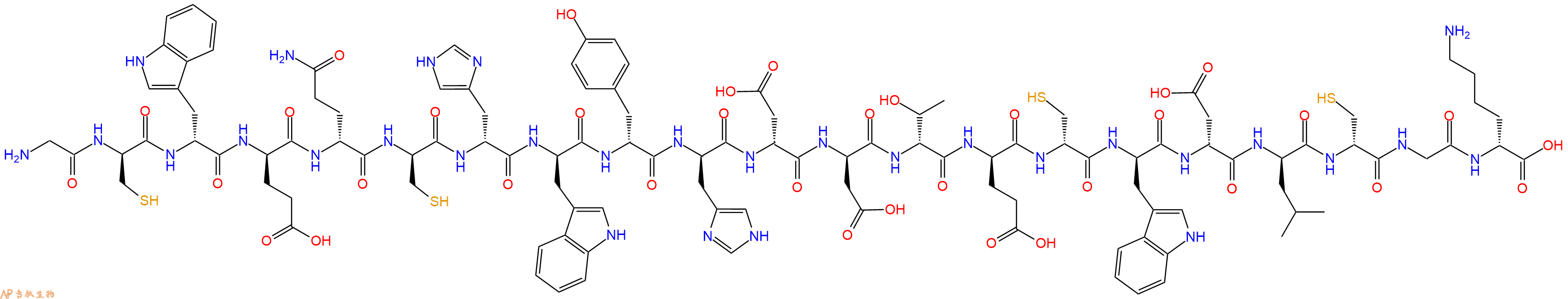 專肽生物產品H2N-Gly-DCys-DTrp-DGlu-DGln-DCys-DHis-DTrp-DTyr-DHis-DAsp-DAsp-DThr-DGlu-DCys-DTrp-DAsp-DLeu-DCys-Gly-DLys-COOH