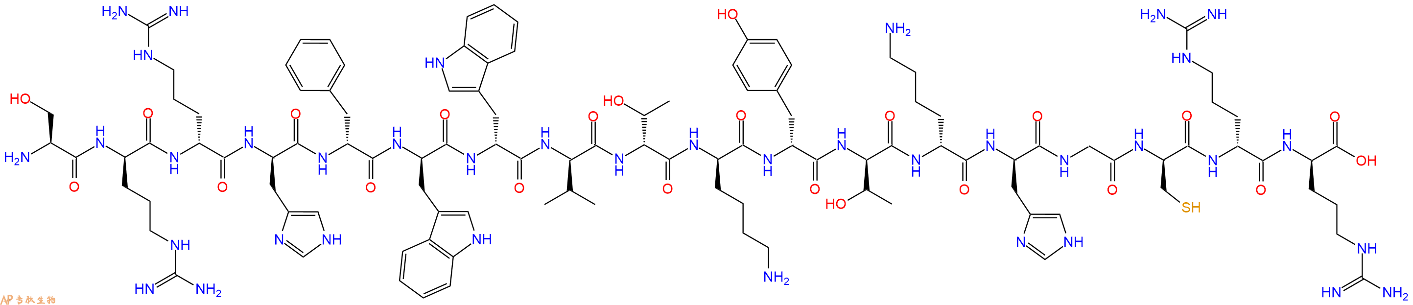 專肽生物產(chǎn)品H2N-Ser-DArg-DArg-DHis-DPhe-DTrp-DTrp-DVal-DThr-DLys-DTyr-DThr-DLys-DHis-Gly-DCys-DArg-DArg-COOH