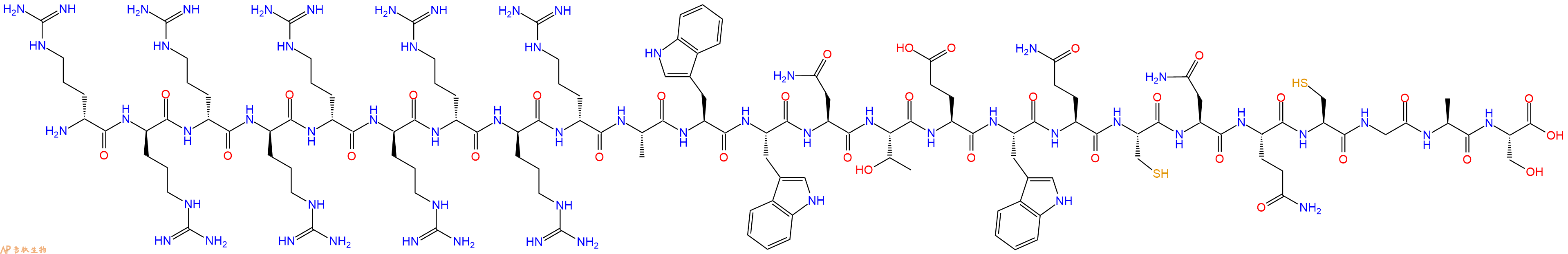 專肽生物產(chǎn)品H2N-DArg-DArg-DArg-DArg-DArg-DArg-DArg-DArg-DArg-Ala-Trp-Trp-Asn-Thr-Glu-Trp-Gln-Cys-Asn-Gln-Cys-Gly-Ala-Ser-COOH