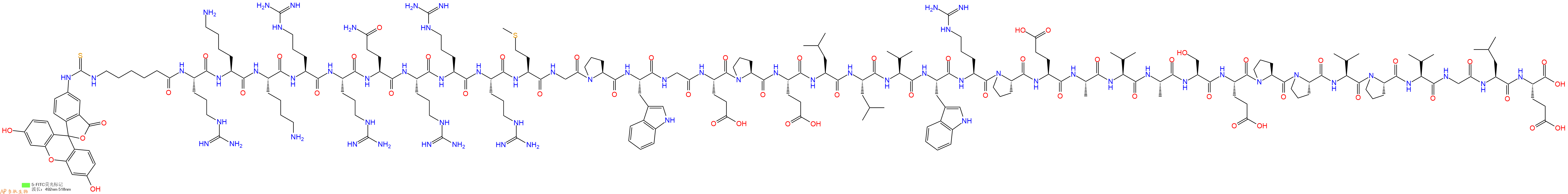 專肽生物產(chǎn)品5FITC-Ahx-Arg-Lys-Lys-Arg-Arg-Gln-Arg-Arg-Arg-Met-Gly-Pro-Trp-Gly-Glu-Pro-Glu-Leu-Leu-Val-Trp-Arg-Pro-Glu-Ala-Val-Ala-Ser-Glu-Pro-Pro-Val-Pro-Val-Gly-Leu-Glu-COOH