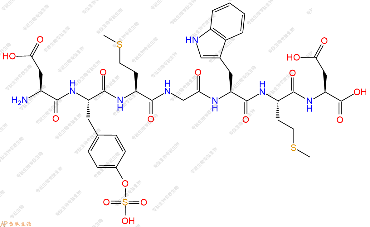 專肽生物產(chǎn)品H2N-Asp-Tyr(SO3H)-Met-Gly-Trp-Met-Asp-COOH