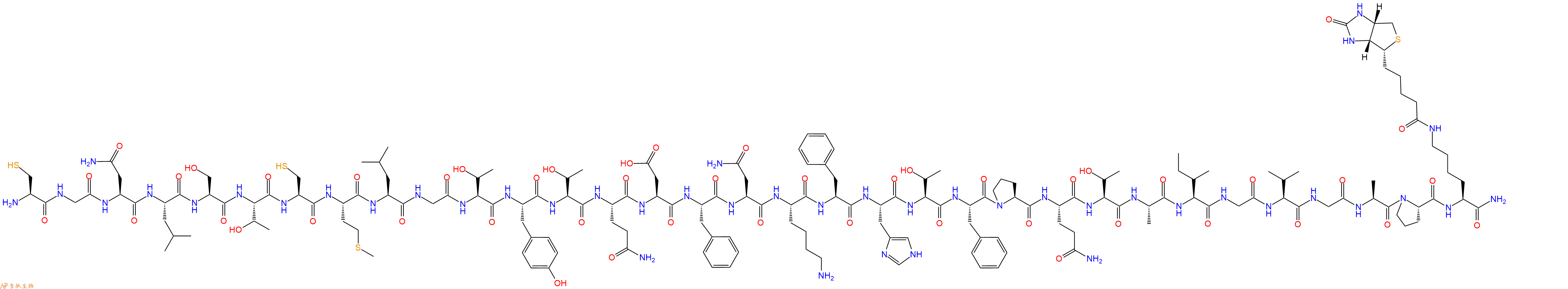 專肽生物產品H2N-Cys-Gly-Asn-Leu-Ser-Thr-Cys-Met-Leu-Gly-Thr-Tyr-Thr-Gln-Asp-Phe-Asn-Lys-Phe-His-Thr-Phe-Pro-Gln-Thr-Ala-Ile-Gly-Val-Gly-Ala-Pro-Lys(Biotin)-NH2