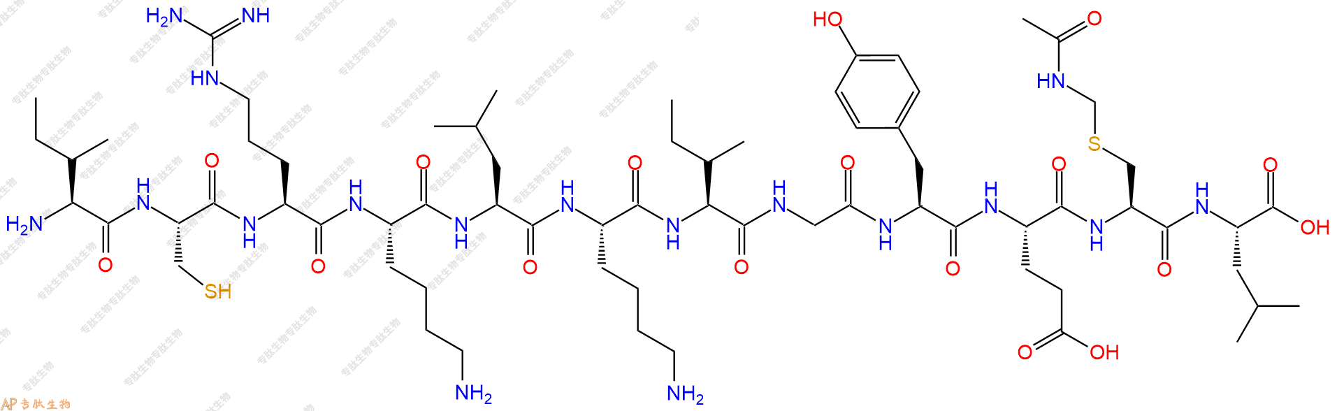 專肽生物產(chǎn)品H2N-Ile-Cys-Arg-Lys-Leu-Lys-Ile-Gly-Tyr-Glu-Cys(Acm)-Leu-COOH