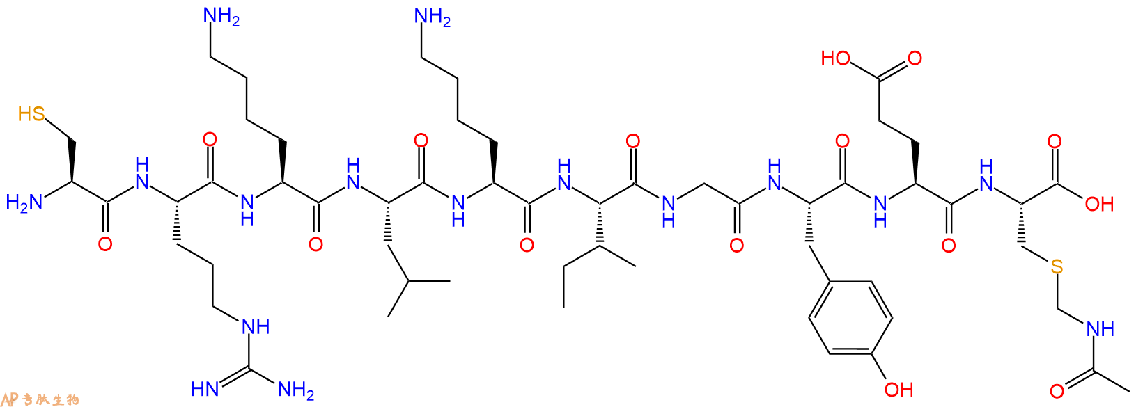 專肽生物產(chǎn)品H2N-Cys-Arg-Lys-Leu-Lys-Ile-Gly-Tyr-Glu-Cys(Acm)-COOH