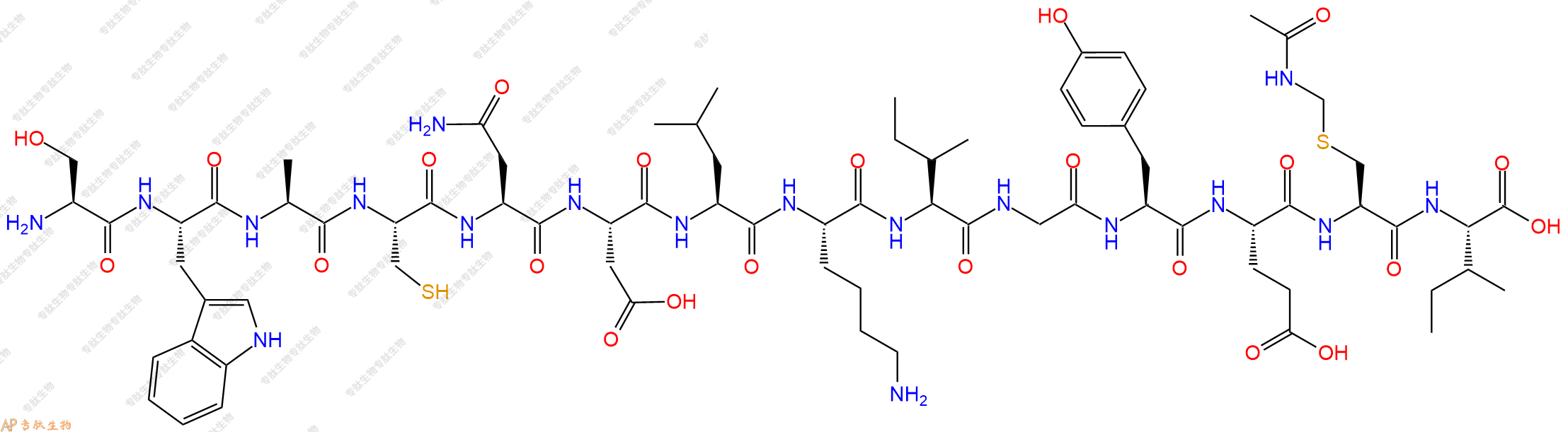 專肽生物產(chǎn)品H2N-Ser-Trp-Ala-Cys-Asn-Asp-Leu-Lys-Ile-Gly-Tyr-Glu-Cys(Acm)-Ile-COOH