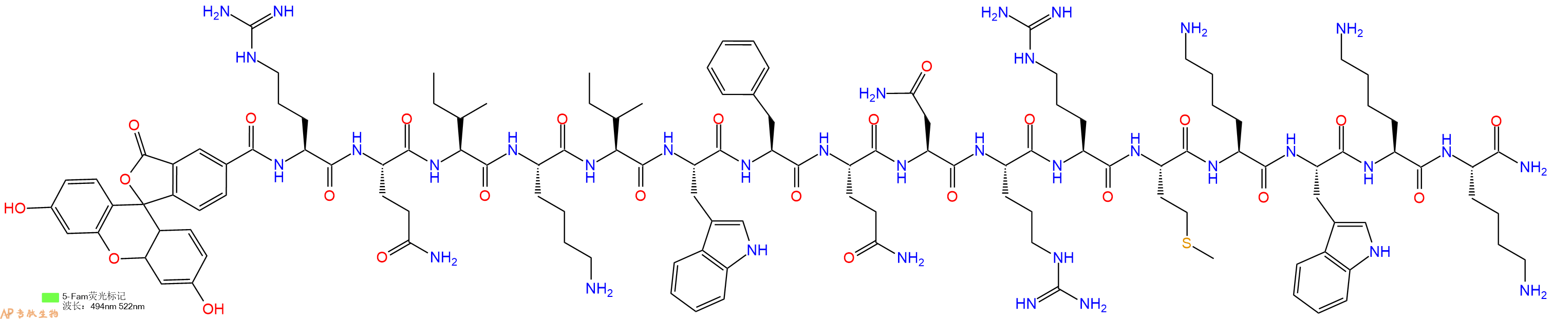 專肽生物產品Antennapedia Peptide (43-58), FAM-labeled