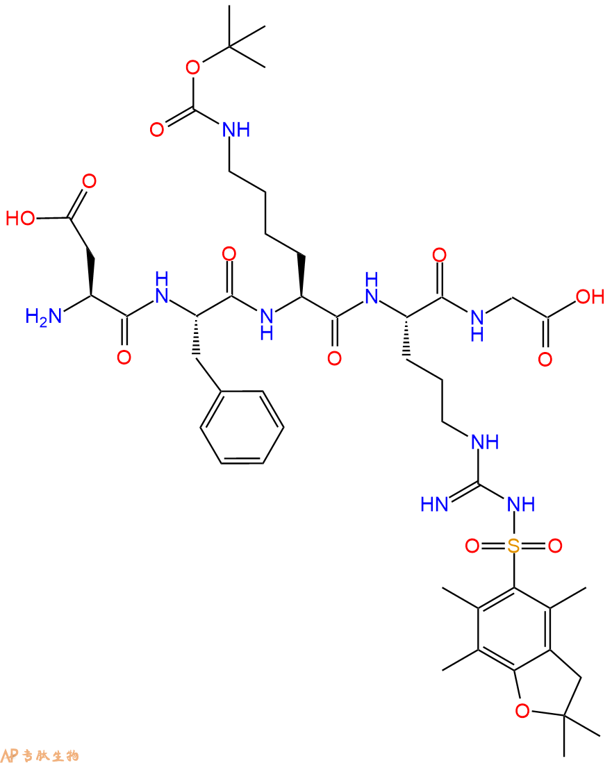 專(zhuān)肽生物產(chǎn)品H2N-Asp-Phe-Lys(Boc)-Arg(Pbf)-Gly-COOH