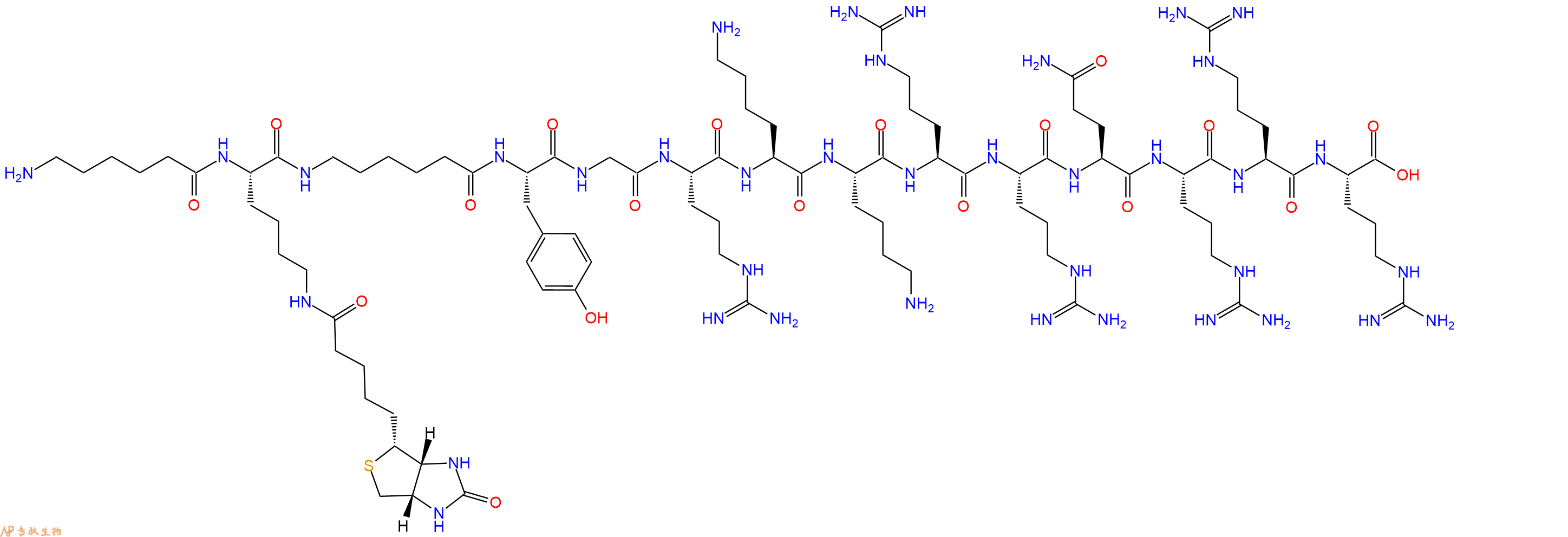 專(zhuān)肽生物產(chǎn)品H2N-Ahx-Lys(Biotin)-Ahx-Tyr-Gly-Arg-Lys-Lys-Arg-Arg-Gln-Arg-Arg-Arg-COOH