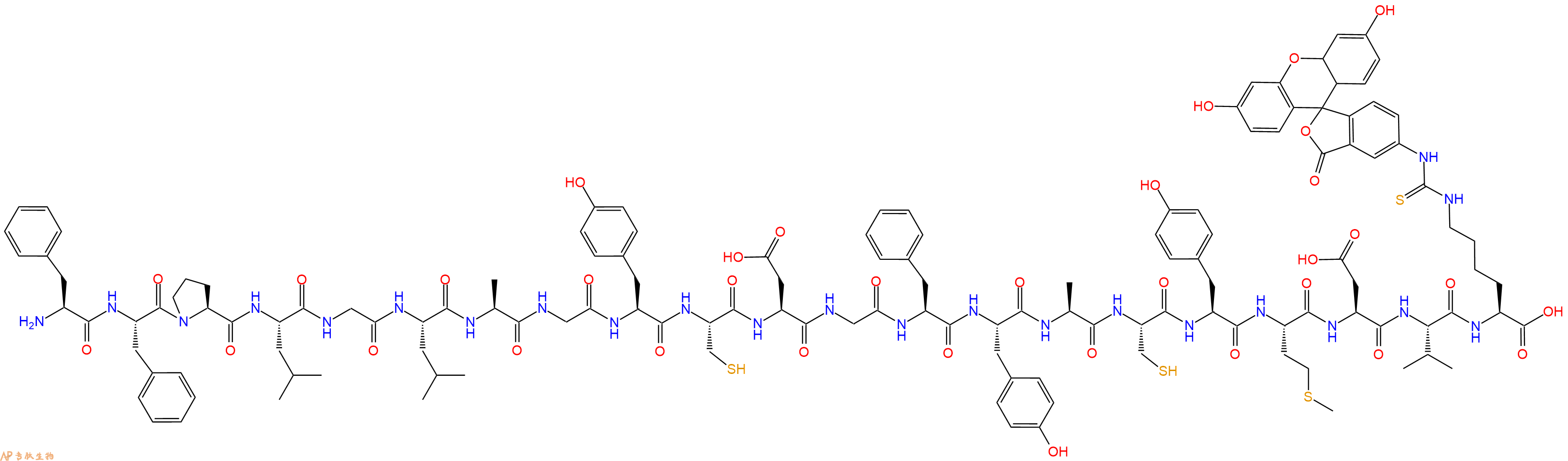 專肽生物產品H2N-Phe-Phe-Pro-Leu-Gly-Leu-Ala-Gly-Tyr-Cys-Asp-Gly-Phe-Tyr-Ala-Cys-Tyr-Met-Asp-Val-Lys(FITC)-COOH