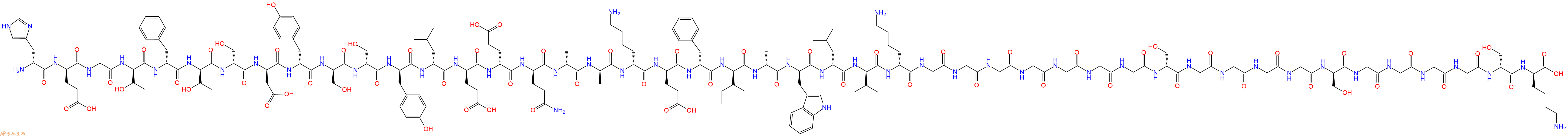 專肽生物產(chǎn)品H2N-DHis-DGlu-Gly-DThr-DPhe-DThr-DSer-DAsp-DTyr-DSer-DSer-DTyr-DLeu-DGlu-DGlu-DGln-DAla-DAla-DLys-DGlu-DPhe-DIle-DAla-DTrp-DLeu-DVal-DLys-Gly-Gly-Gly-Gly-Gly-Gly-Gly-DSer-Gly-Gly-Gly-Gly-DSer-Gly-Gly-Gly-Gly-DSer-DLys-COOH