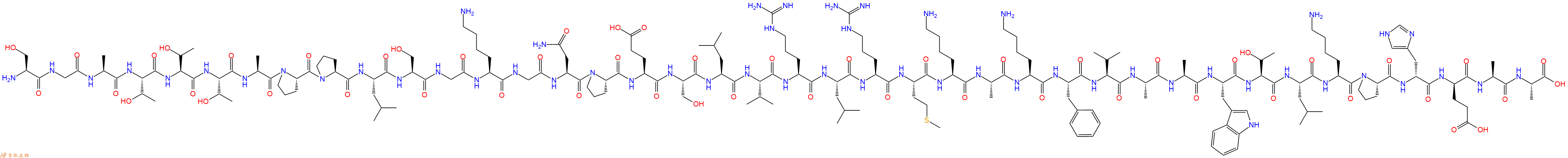 專肽生物產(chǎn)品H2N-Ser-Gly-Ala-Thr-Thr-Thr-Ala-Pro-Pro-Leu-Ser-Gly-Lys-Gly-Asn-Pro-Glu-Ser-Leu-Val-Arg-Leu-Arg-Met-Lys-Ala-Lys-Phe-Val-Ala-Ala-Trp-Thr-Leu-Lys-Pro-DHis-DGlu-Ala-Ala-COOH