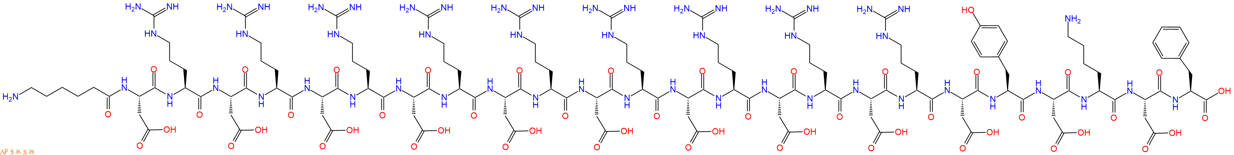 專肽生物產(chǎn)品H2N-Ahx-Asp-Arg-Asp-Arg-Asp-Arg-Asp-Arg-Asp-Arg-Asp-Arg-Asp-Arg-Asp-Arg-Asp-Arg-Asp-Tyr-Asp-Lys-Asp-Phe-COOH