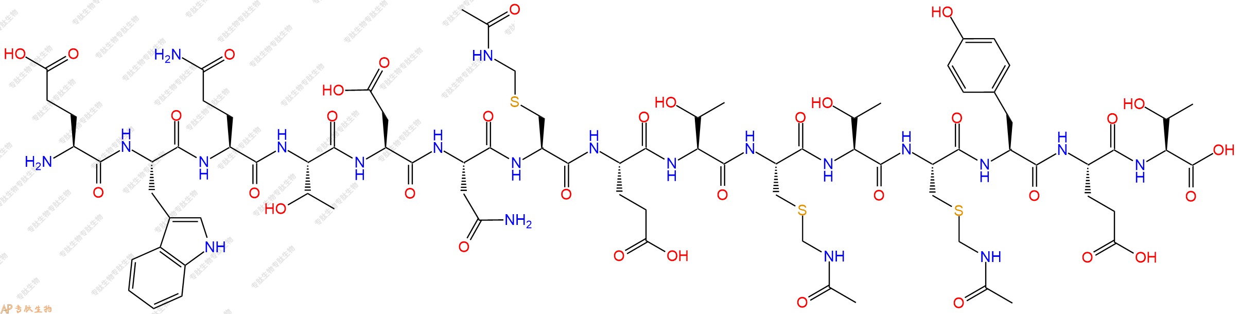 專肽生物產(chǎn)品H2N-Glu-Trp-Gln-Thr-Asp-Asn-Cys(Acm)-Glu-Thr-Cys(Acm)-Thr-Cys(Acm)-Tyr-Glu-Thr-COOH