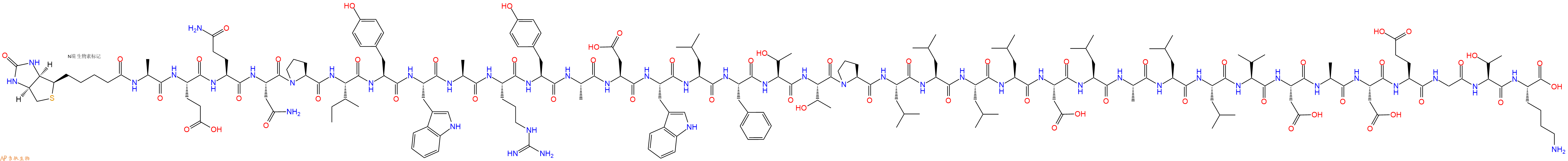 專肽生物產品Biotin-Ala-Glu-Gln-Asn-Pro-Ile-Tyr-Trp-Ala-Arg-Tyr-Ala-Asp-Trp-Leu-Phe-Thr-Thr-Pro-Leu-Leu-Leu-Leu-Asp-Leu-Ala-Leu-Leu-Val-Asp-Ala-Asp-Glu-Gly-Thr-Lys-OH