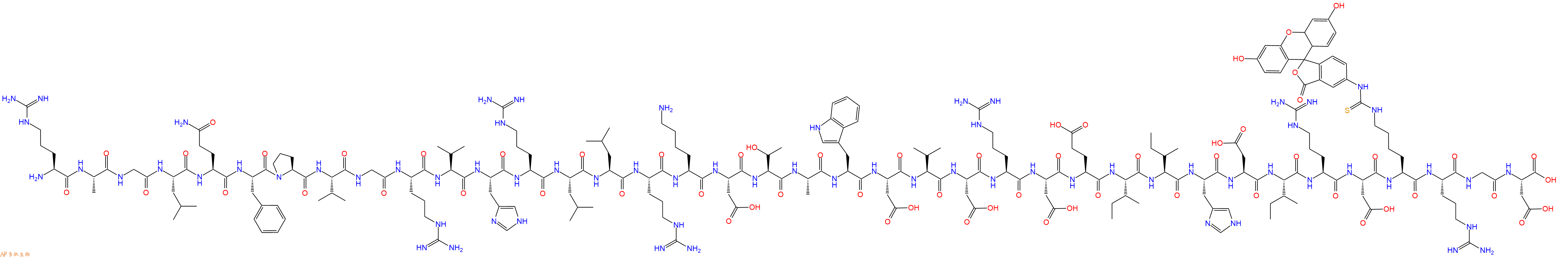 專肽生物產(chǎn)品H2N-Arg-Ala-Gly-Leu-Gln-Phe-Pro-Val-Gly-Arg-Val-His-Arg-Leu-Leu-Arg-Lys-Asp-Thr-Ala-Trp-Asp-Val-Asp-Arg-Asp-Glu-Ile-Ile-His-Asp-Ile-Arg-Asp-Lys(FITC)-Arg-Gly-Asp-OH