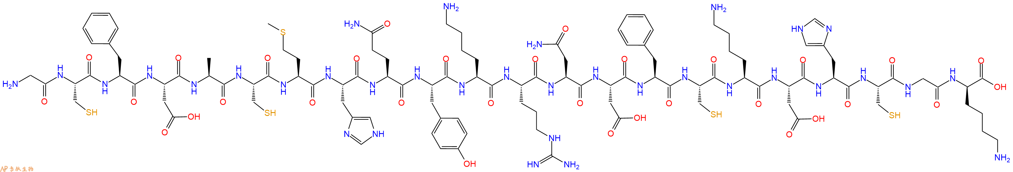 專肽生物產(chǎn)品H2N-Gly-Cys-Phe-Asp-Ala-Cys-Met-His-Gln-Tyr-Lys-Arg-Asn-Asp-Phe-Cys-Lys-Asp-His-Cys-Gly-DLys-OH