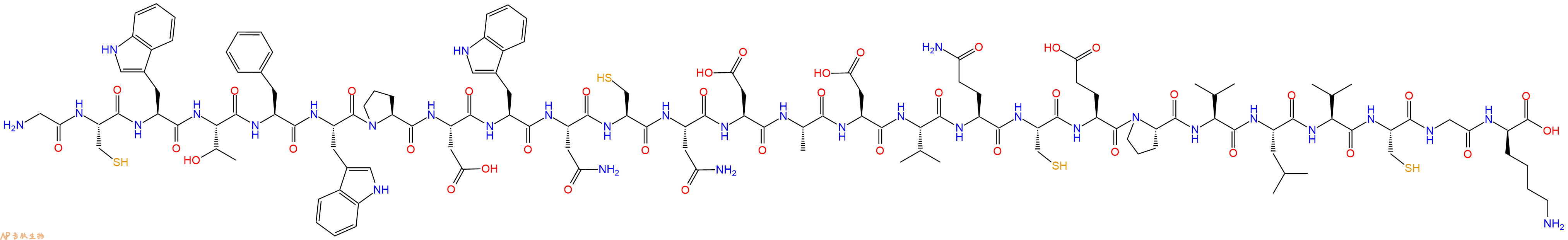 專(zhuān)肽生物產(chǎn)品H2N-Gly-Cys-Trp-Thr-Phe-Trp-Pro-Asp-Trp-Asn-Cys-Asn-Asp-Ala-Asp-Val-Gln-Cys-Glu-Pro-Val-Leu-Val-Cys-Gly-DLys-OH