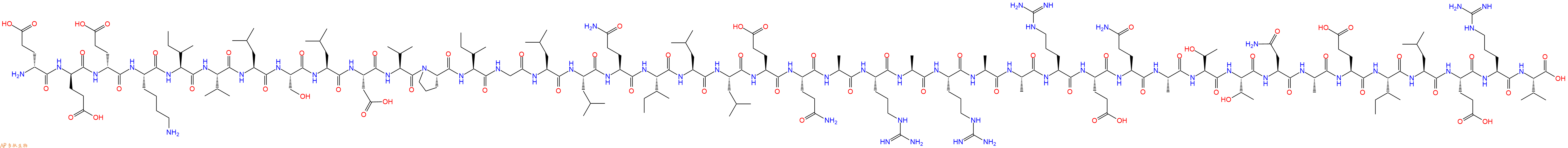 專肽生物產(chǎn)品H2N-DGlu-DGlu-DGlu-Lys-Ile-Val-Leu-Ser-Leu-Asp-Val-Pro-Ile-Gly-Leu-Leu-Gln-Ile-Leu-Leu-Glu-Gln-Ala-Arg-Ala-Arg-Ala-Ala-Arg-Glu-Gln-Ala-Thr-Thr-Asn-Ala-Glu-Ile-Leu-Glu-Arg-Val-OH