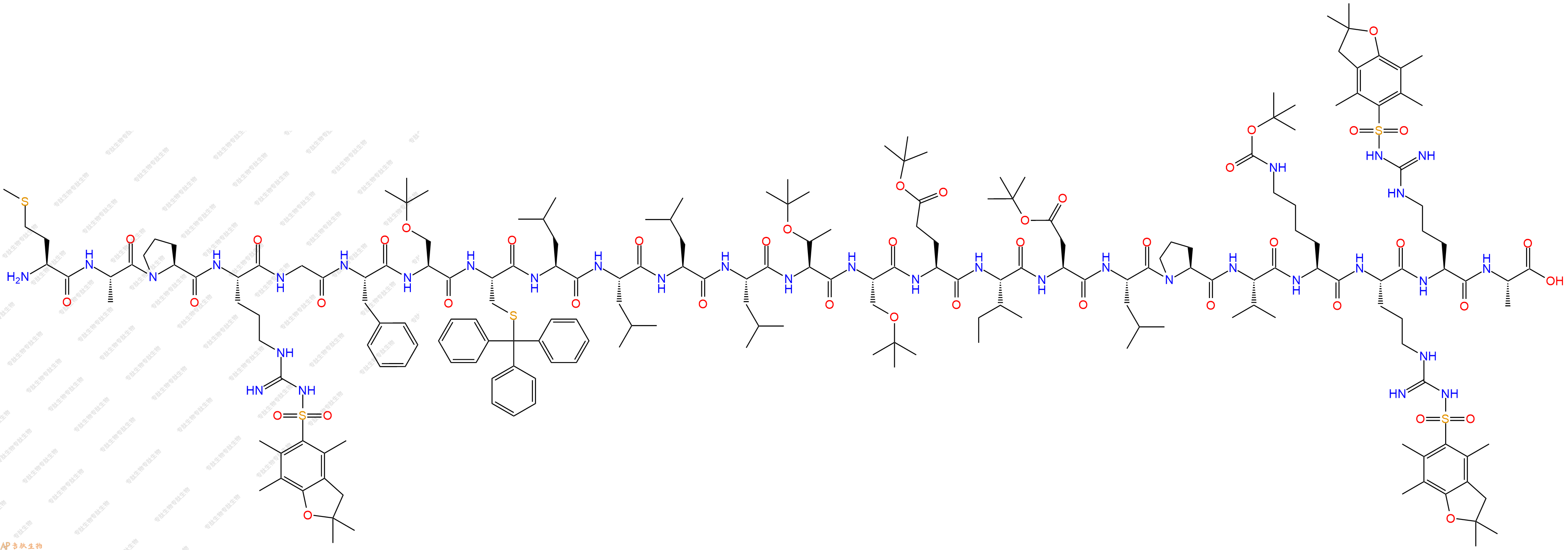 專肽生物產(chǎn)品H2N-Met-Ala-Pro-Arg(Pbf)-Gly-Phe-Ser(tBu)-Cys(Trt)-Leu-Leu-Leu-Leu-Thr(tBu)-Ser(tBu)-Glu(OtBu)-Ile-Asp(OtBu)-Leu-Pro-Val-Lys(Boc)-Arg(Pbf)-Arg(Pbf)-Ala-OH