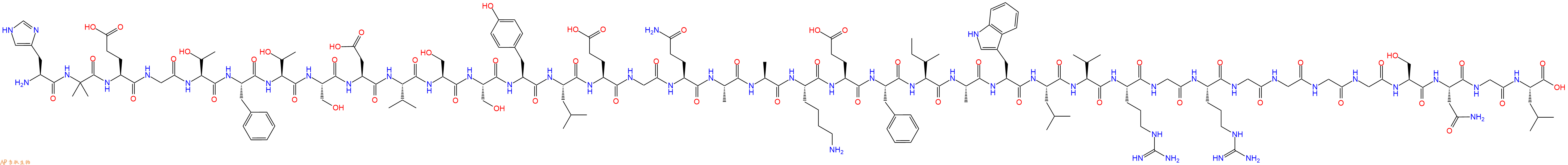 專肽生物產(chǎn)品H2N-His-Aib-Glu-Gly-Thr-Phe-Thr-Ser-Asp-Val-Ser-Ser-Tyr-Leu-Glu-Gly-Gln-Ala-Ala-Lys-Glu-Phe-Ile-Ala-Trp-Leu-Val-Arg-Gly-Arg-Gly-Gly-Gly-Gly-Ser-Asn-Gly-Leu-OH