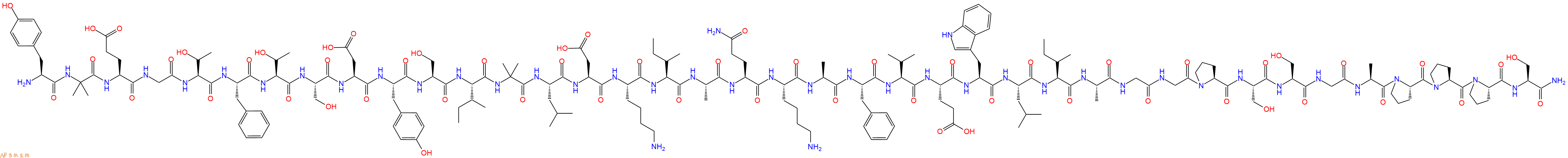 專肽生物產(chǎn)品H2N-Tyr-Aib-Glu-Gly-Thr-Phe-Thr-Ser-Asp-Tyr-Ser-Ile-Aib-Leu-Asp-Lys-Ile-Ala-Gln-Lys-Ala-Phe-Val-Glu-Trp-Leu-Ile-Ala-Gly-Gly-Pro-Ser-Ser-Gly-Ala-Pro-Pro-Pro-Ser-NH2