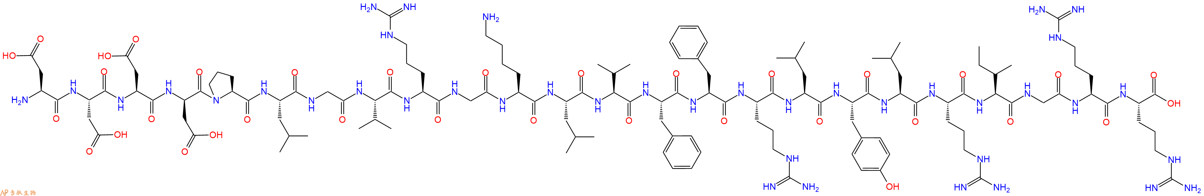 專肽生物產(chǎn)品H2N-Asp-Asp-Asp-DAsp-Pro-Leu-Gly-Val-Arg-Gly-Lys-Leu-Val-Phe-Phe-Arg-Leu-Tyr-Leu-Arg-Ile-Gly-Arg-Arg-OH