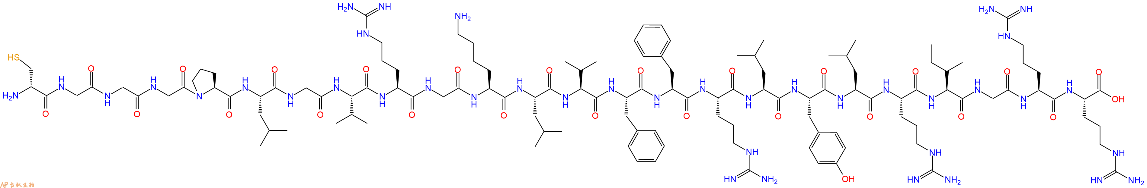 專肽生物產(chǎn)品H2N-DCys-Gly-Gly-Gly-Pro-Leu-Gly-Val-Arg-Gly-Lys-Leu-Val-Phe-Phe-Arg-Leu-Tyr-Leu-Arg-Ile-Gly-Arg-Arg-OH