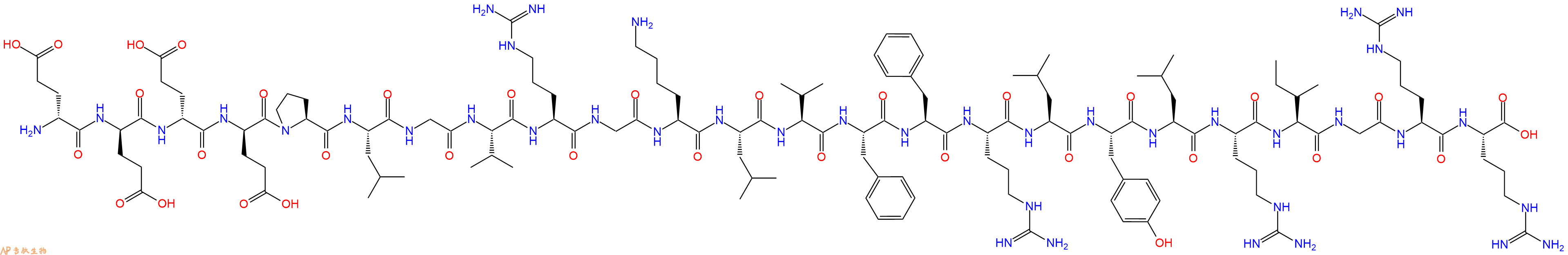 專肽生物產(chǎn)品H2N-DGlu-DGlu-DGlu-DGlu-Pro-Leu-Gly-Val-Arg-Gly-Lys-Leu-Val-Phe-Phe-Arg-Leu-Tyr-Leu-Arg-Ile-Gly-Arg-Arg-OH