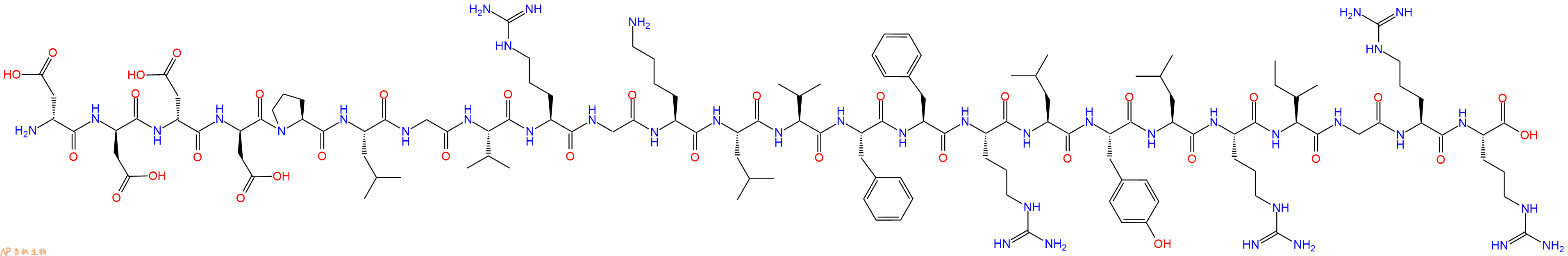 專肽生物產(chǎn)品H2N-DAsp-DAsp-DAsp-DAsp-Pro-Leu-Gly-Val-Arg-Gly-Lys-Leu-Val-Phe-Phe-Arg-Leu-Tyr-Leu-Arg-Ile-Gly-Arg-Arg-OH