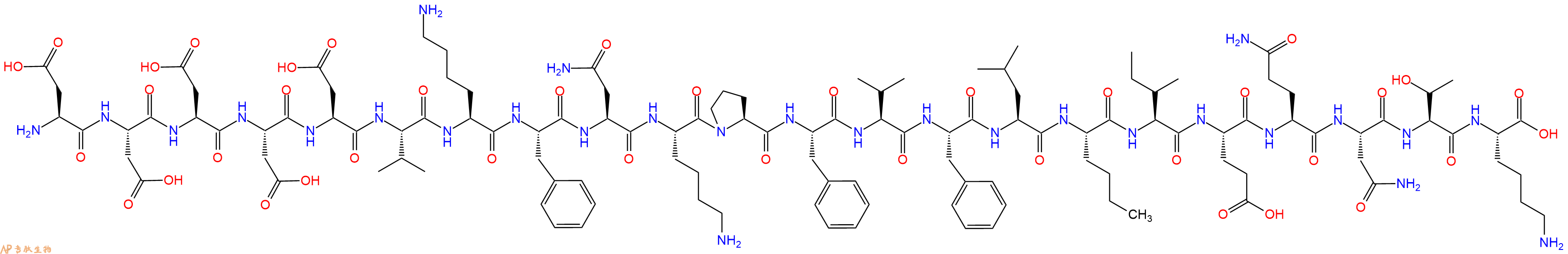 專肽生物產(chǎn)品H2N-Asp-Asp-Asp-Asp-Asp-Val-Lys-Phe-Asn-Lys-Pro-Phe-Val-Phe-Leu-Nle-Ile-Glu-Gln-Asn-Thr-Lys-OH