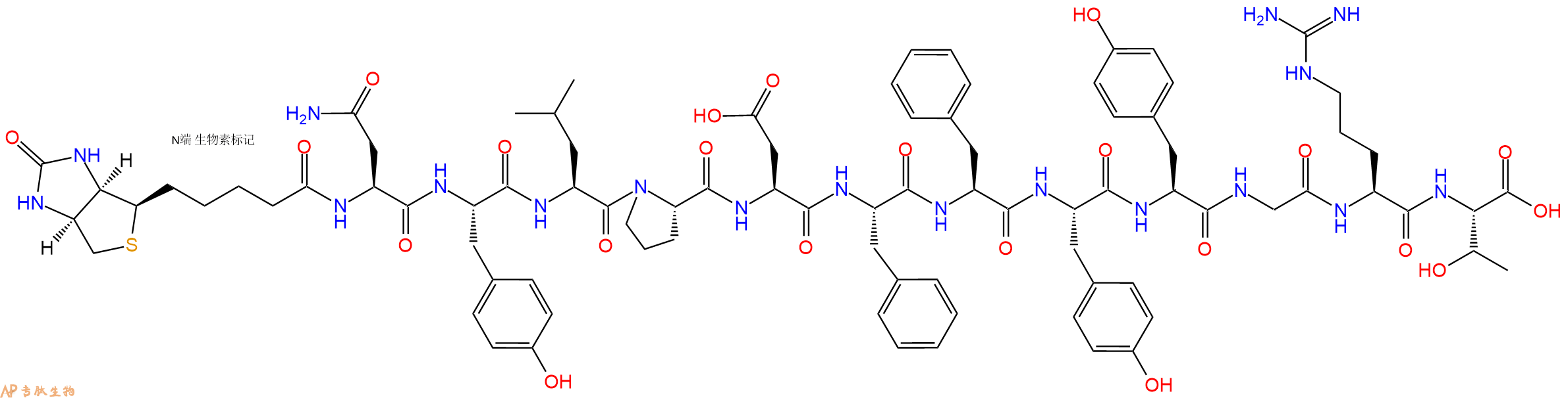 專肽生物產(chǎn)品Biotinyl-Asn-Tyr-Leu-Pro-Asp-Phe-Phe-Tyr-Tyr-Gly-Arg-Thr-OH