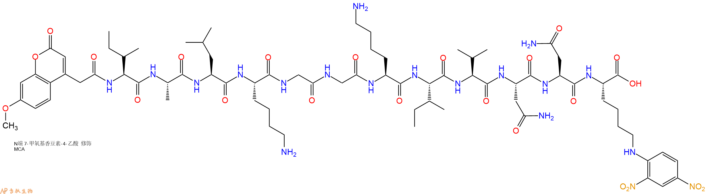 專肽生物產(chǎn)品MCA-Ile-Ala-Leu-Lys-Gly-Gly-Lys-Ile-Val-Asn-Asn-Lys(Dnp)-OH