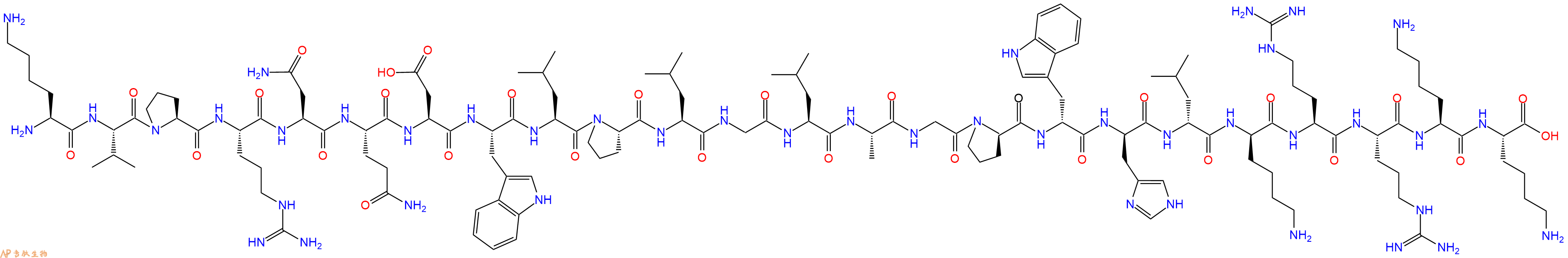 專肽生物產(chǎn)品H2N-Lys-Val-Pro-Arg-Asn-Gln-Asp-Trp-Leu-Pro-Leu-Gly-Leu-Ala-Gly-DPro-DTrp-DHis-DLeu-DLys-Arg-Arg-Lys-Lys-OH